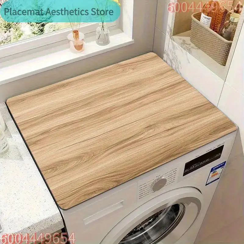 1pc Light Wood Grain Washing Machine Cover & Absorbent - Non-Slip Quick-Dry Laundry/Kitchen Counter Protector Mat, Home Decor