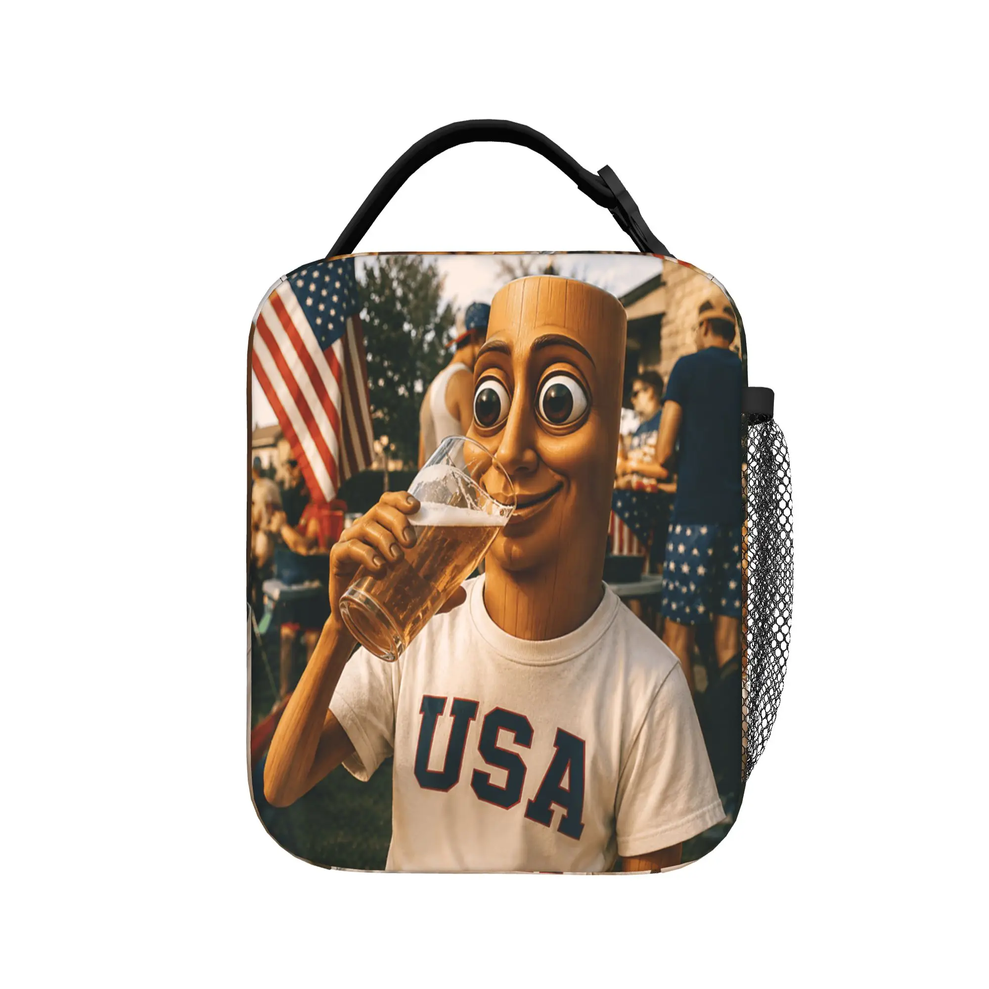 Tung Sahur Wear USA Shirt Drinking Beer Celebrate July 4th Lunch Bag  Lunch Box Office Tote Food Bags Unisex Oxford Cooler Bag