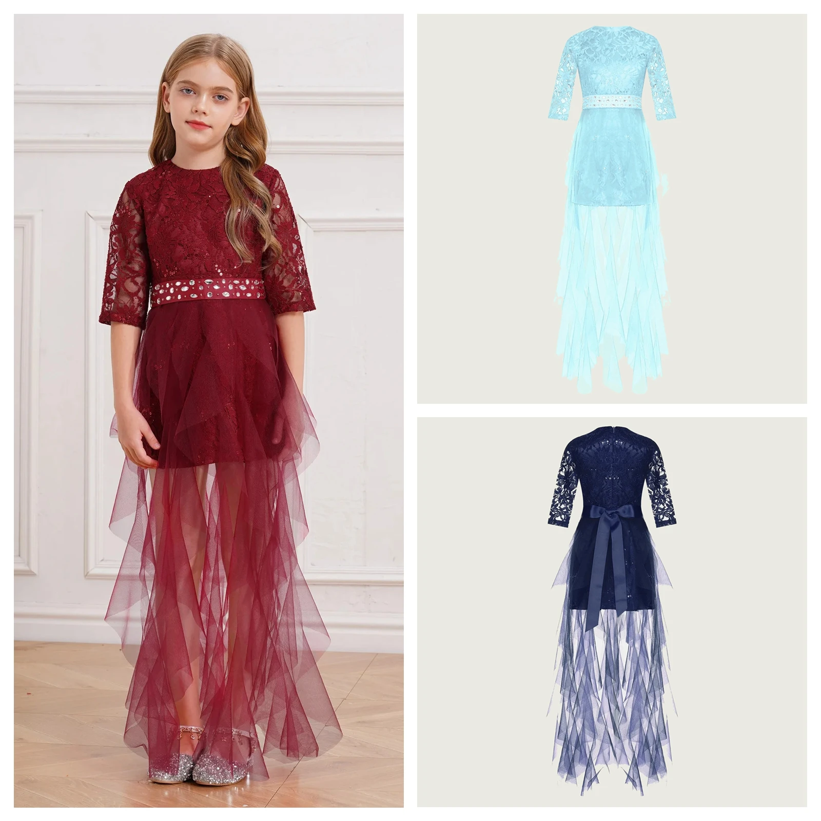 

Вечернее платье для девочек 2025 года, пышное платье, кружевное тюлевое платье для подружек невесты, халаты, торжественное свадебное платье, одежда с цветочным узором для девочек