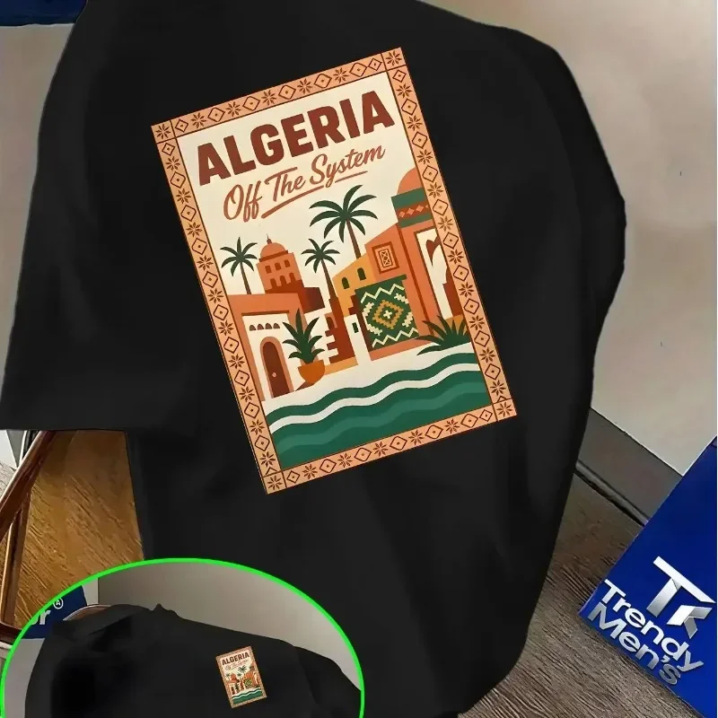 Retro Algerien Reiseplakat Grafik-T-Shirt für Herren Atmungsaktiv 100% Baumwolle Perfekt für Sommer Streetwear Trendiger Wanderlust-Stil