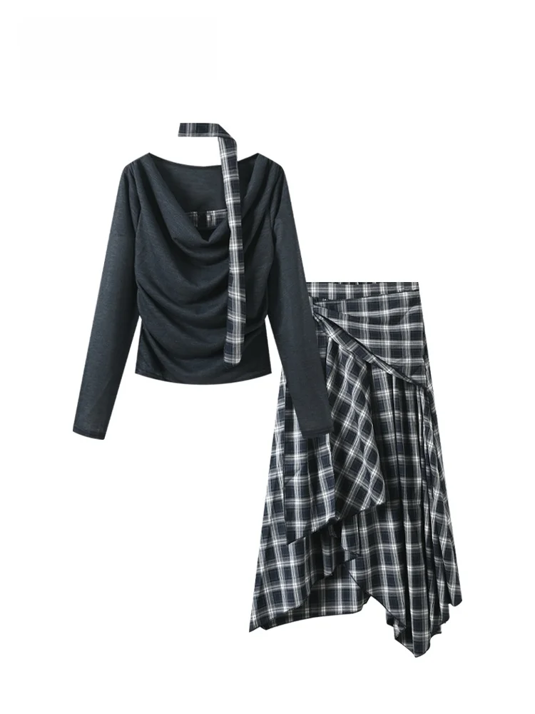 

plus Size College Sle Outfit Women Early Spring New Sle Slimming Long Sve T-irt f Skirt Trendy Faion Set