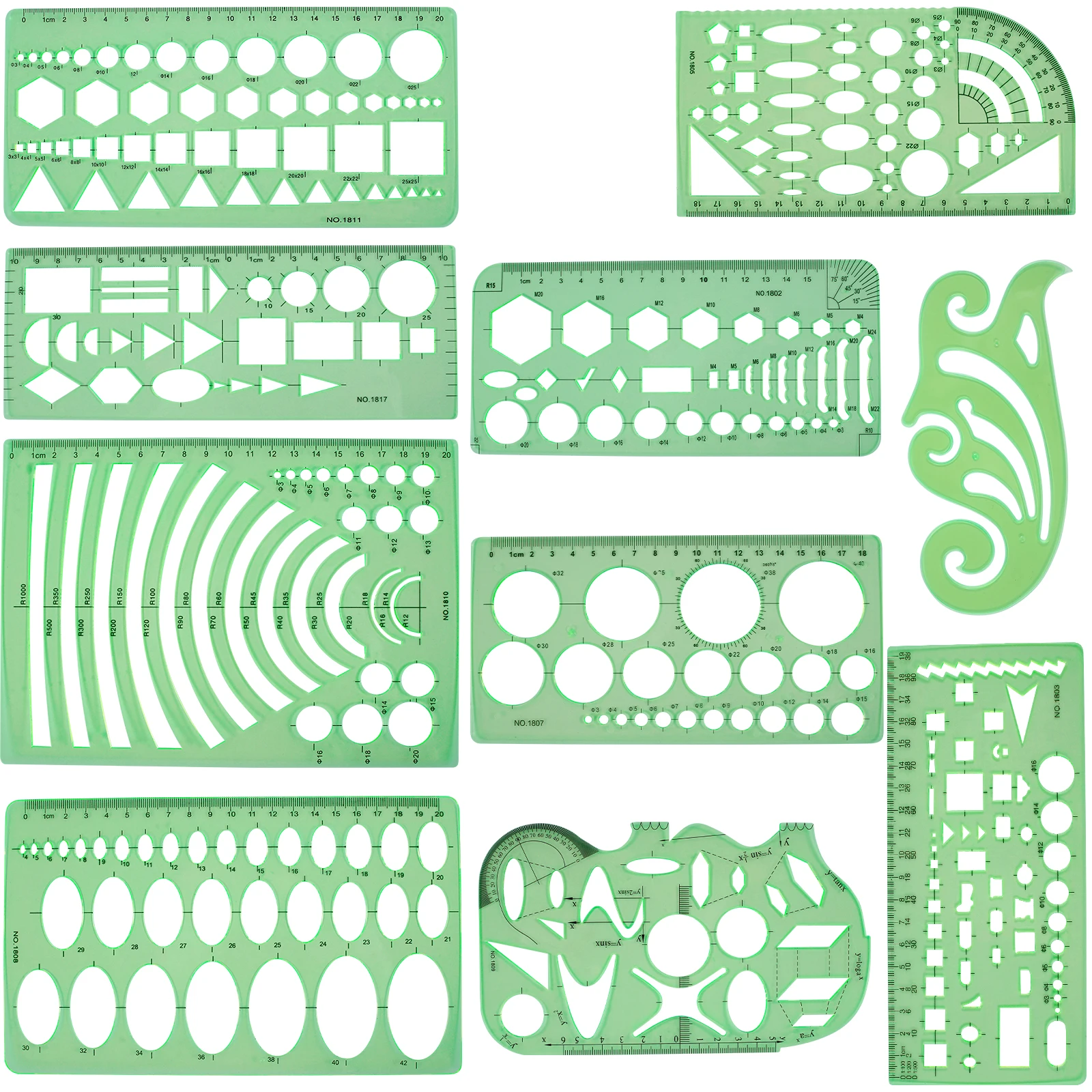 

11Pcs Geometric Drawings Templates Measuring Drafting Stencils Measuring Tools Building Geometric Kit for Office School