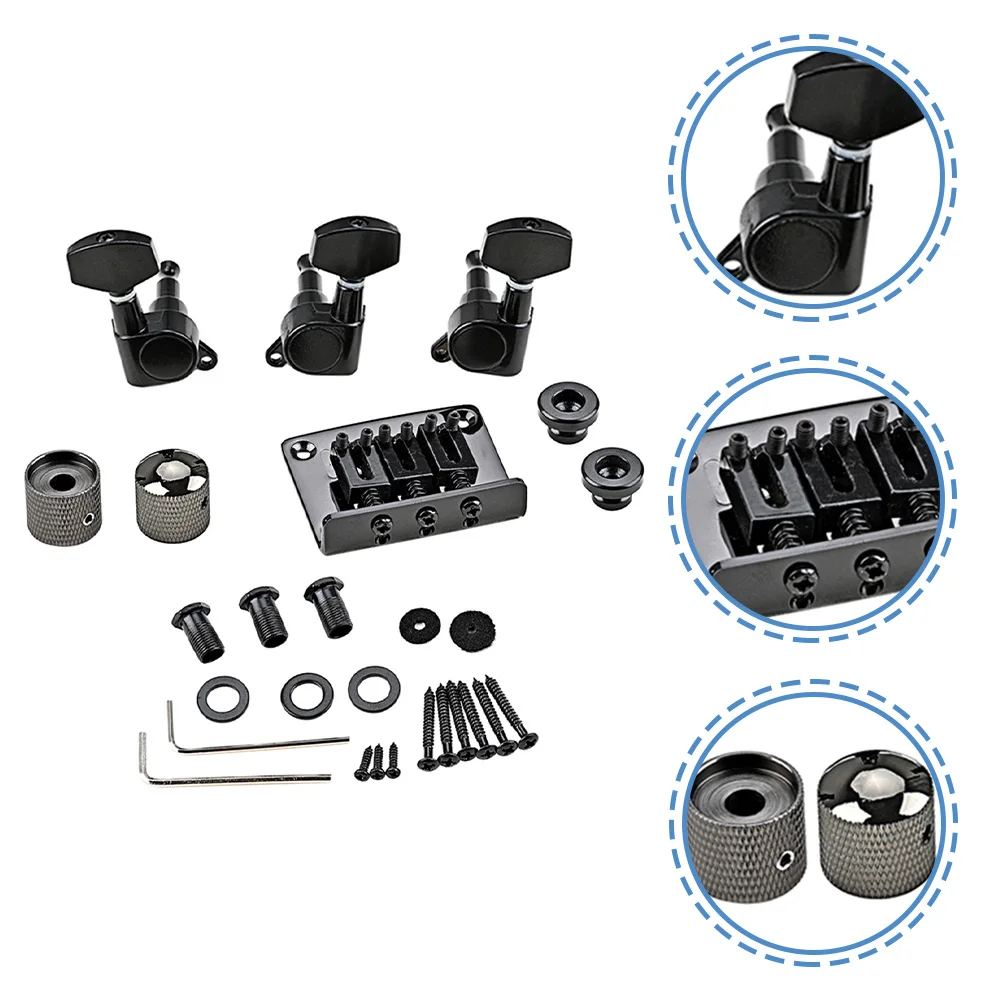 

1Set 3-String Guitar Bridge Accessory Durable Metal Material DIY Fun Vintage Look Cost-Effective Replacement Parts