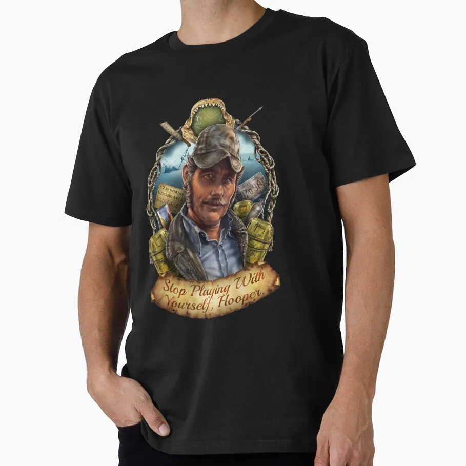 Stop Playing With Yourself Jaws Horror Movie T Shirt Retro Amity Island Great White Shark print Graphic Tops Short Sleeve Tees