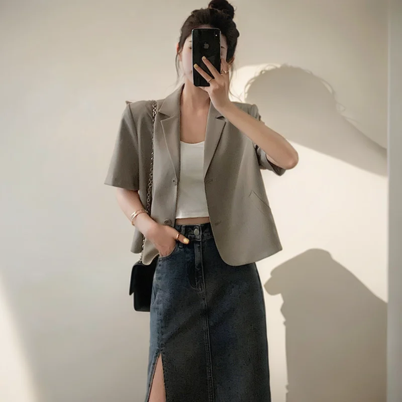 

Blazers Womans American Lined Cotton Regular Office Korean Professional Notched Lapel Double Breasted Pockets Breathable Elastic