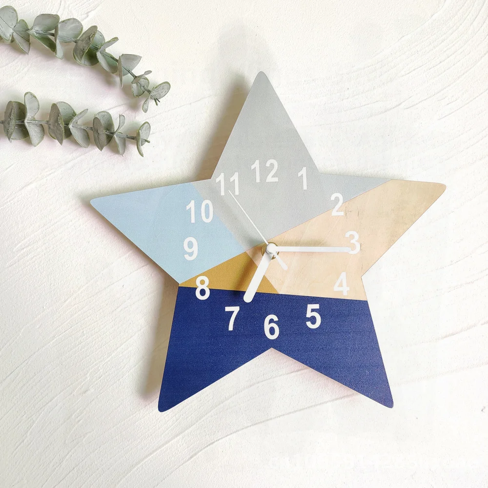 Creative Home Blue Geometric Design Five-Pointed Star Silent Clock Children's Wall Clock