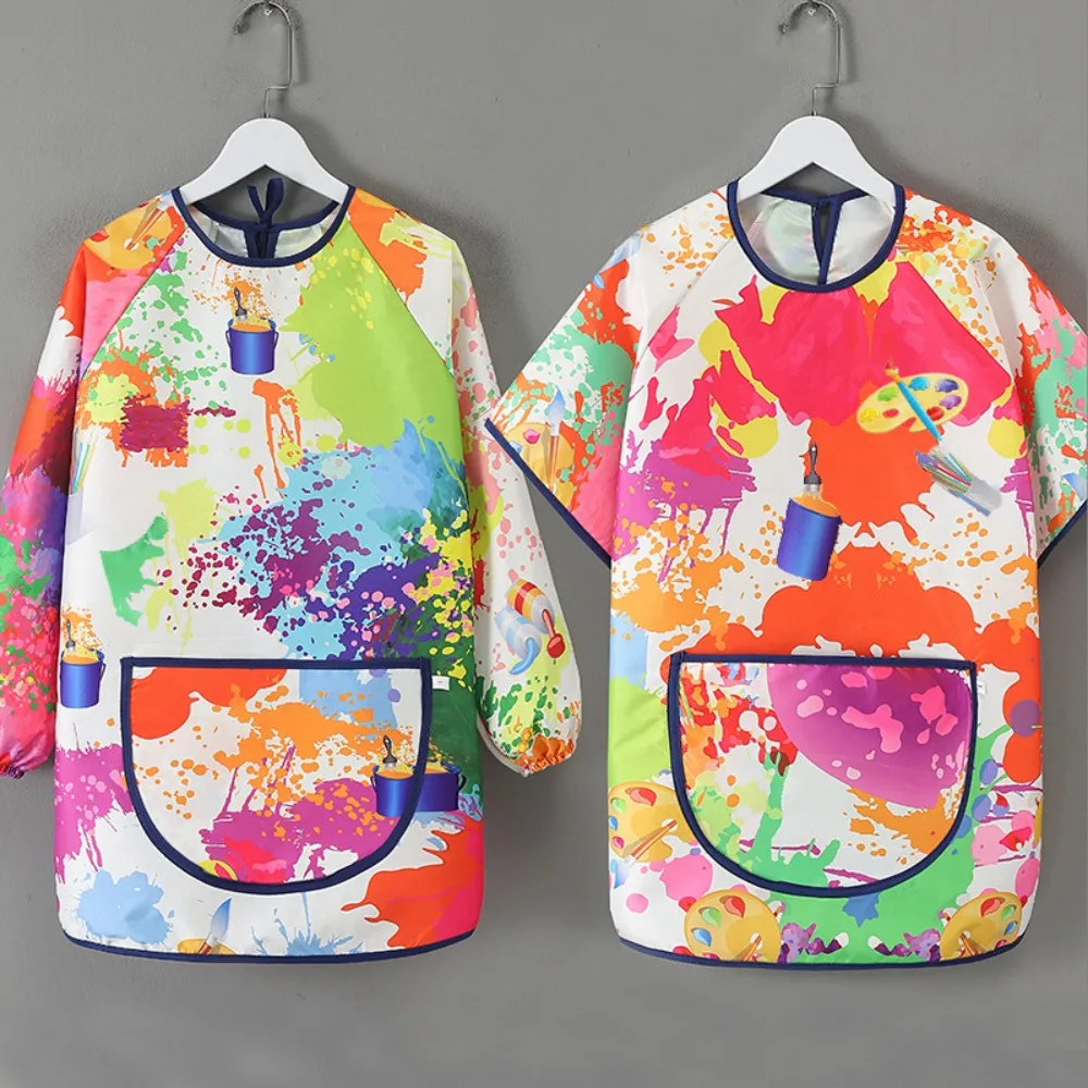 New Easy Clean Short-sleeved Painting Apron Waterproof Drawing Dressing Art Bibs Random Pattern Kitchen Apron