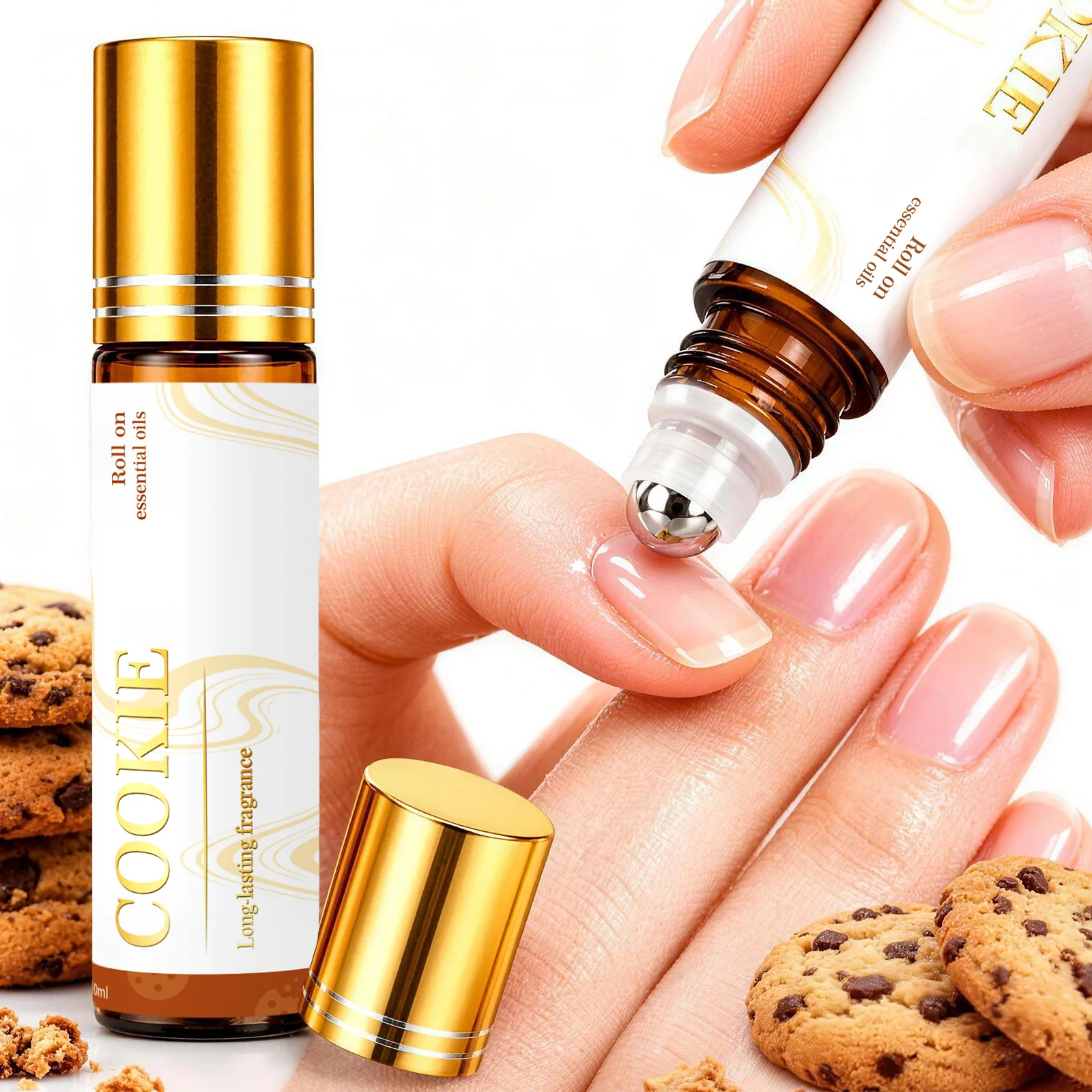 10ml Cookie Roller Ätherische Öle Langanhaltende Massageöle für Frauen Hautpflege Geschenke für die Feiertage Nagelpflege Feuchtigkeitsspendend