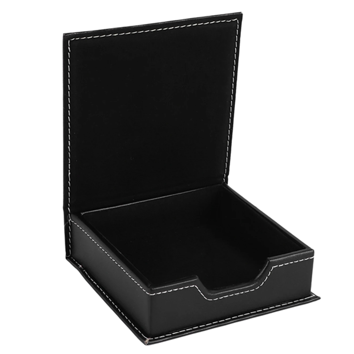 Black Leather Sticky Note Storage Box, Memo Box, Acessórios de Mesa, Organizador do escritório, Titular do cartão, Material Escolar