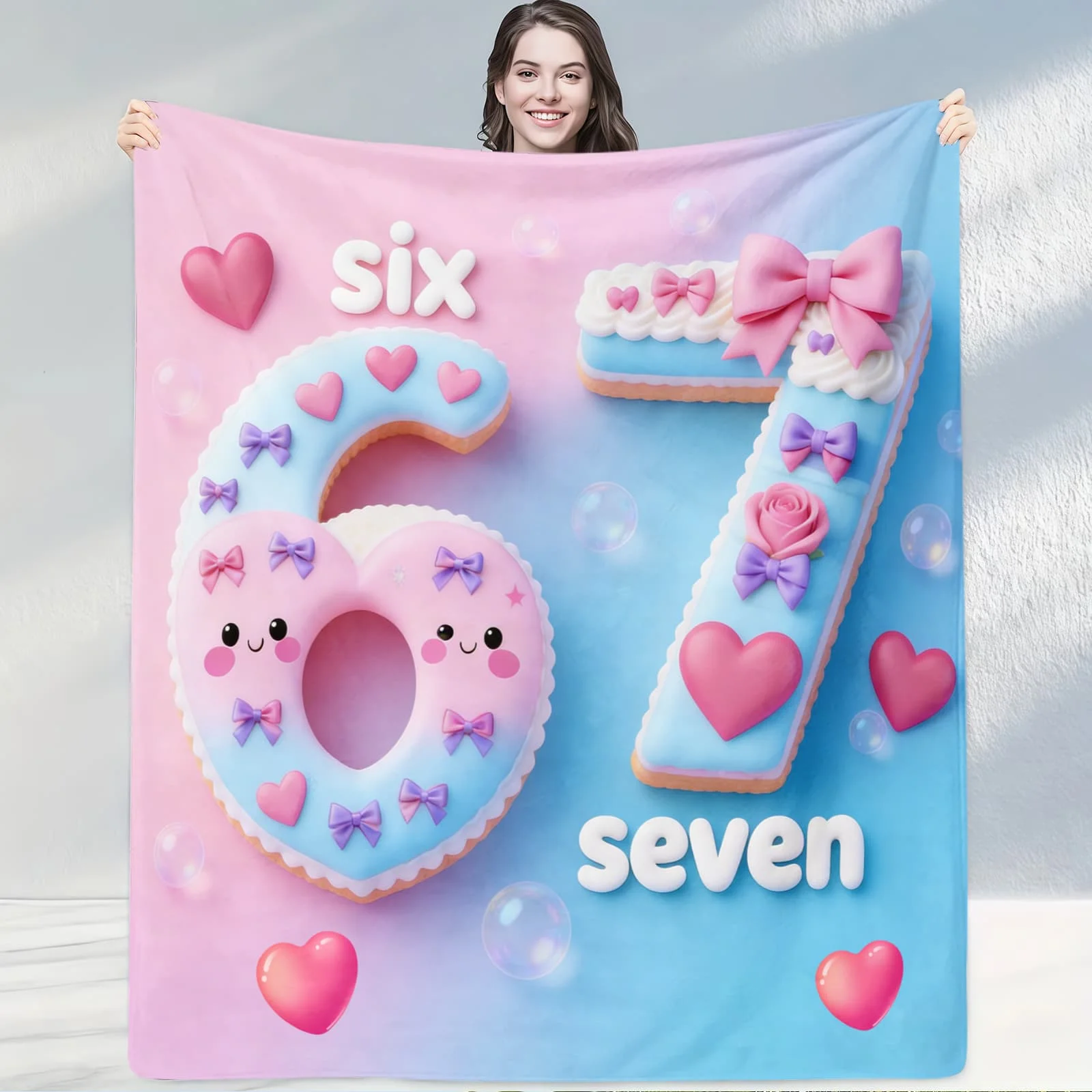 

Красочное милое одеяло с номером 67, веселый стиль, плед для декора комнаты, подарок со звездами и клубникой, теплый шарм