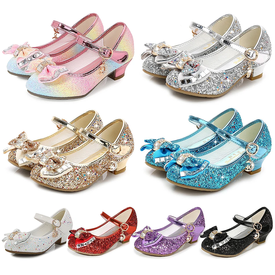 

Children Fashion Leather Shoes Autumn Princess Bow High Heel Shoes for Party Wedding Dance Girls Causal Performance Single Shoes
