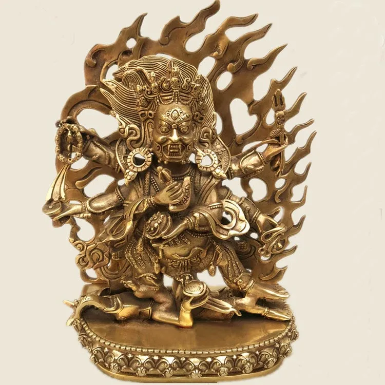 LARGE # Greco-Buddhist efficacious Protection Talisman Tibetan Buddhism gold-plated gilt Six arm Mahaka La buddha brass statue