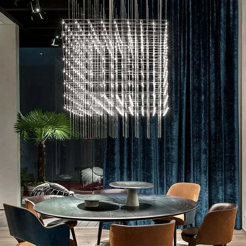 

Modern Luxury Living Room Chandelier Led Large Hanging Chandelier For Dining Room Office Hotel Front Desk Cube Pendant Lamp