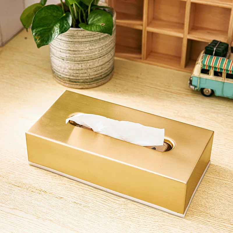 

Luxury 304 Stainless Steel Tissue Box Rectangular Desktop Living Room Household Export Paper Golden Storage Tool