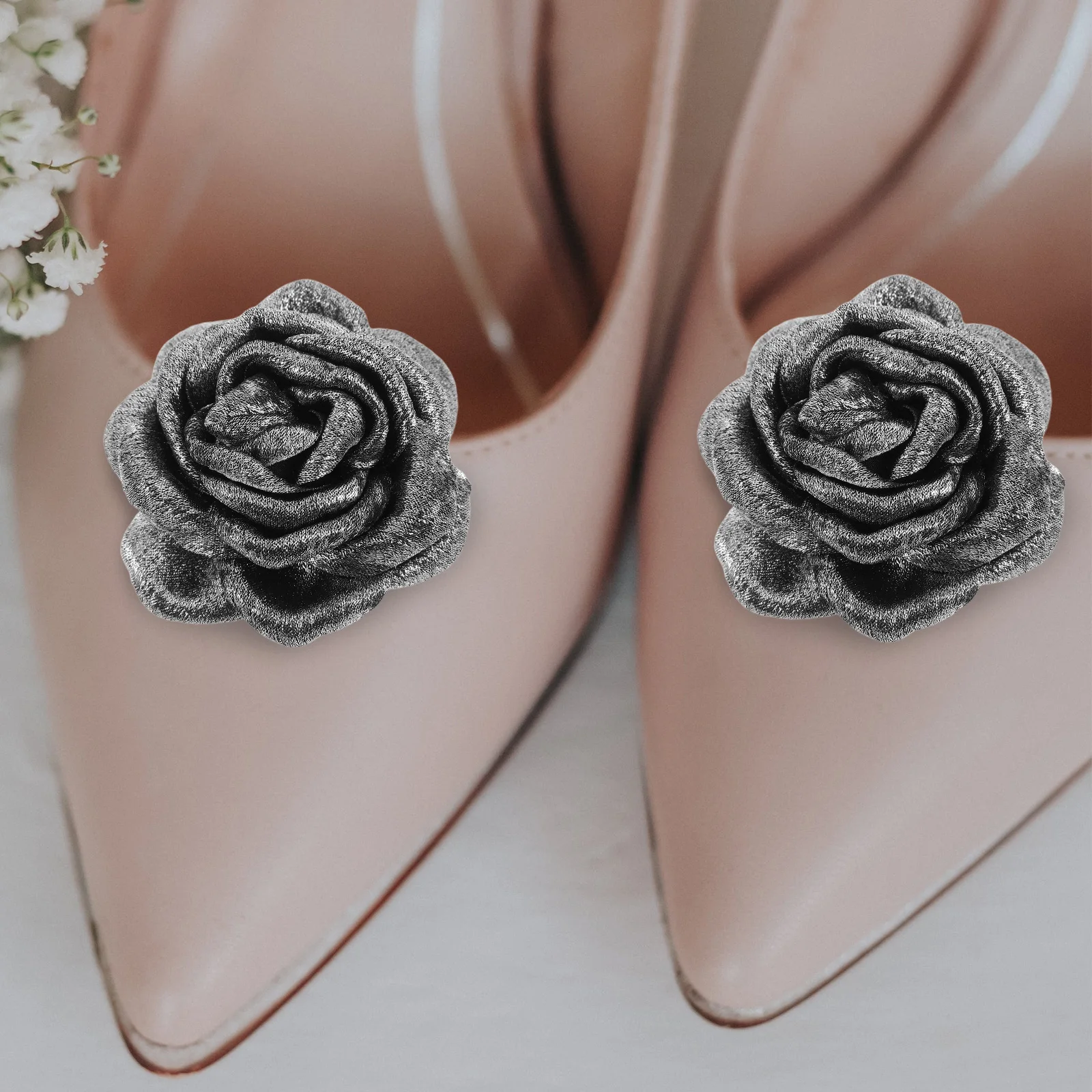 

2 Pieces Silk Burnt Edge Flower Buckle Shoe Accessories Elegant Decorations Women Floral Embellishments Detachable
