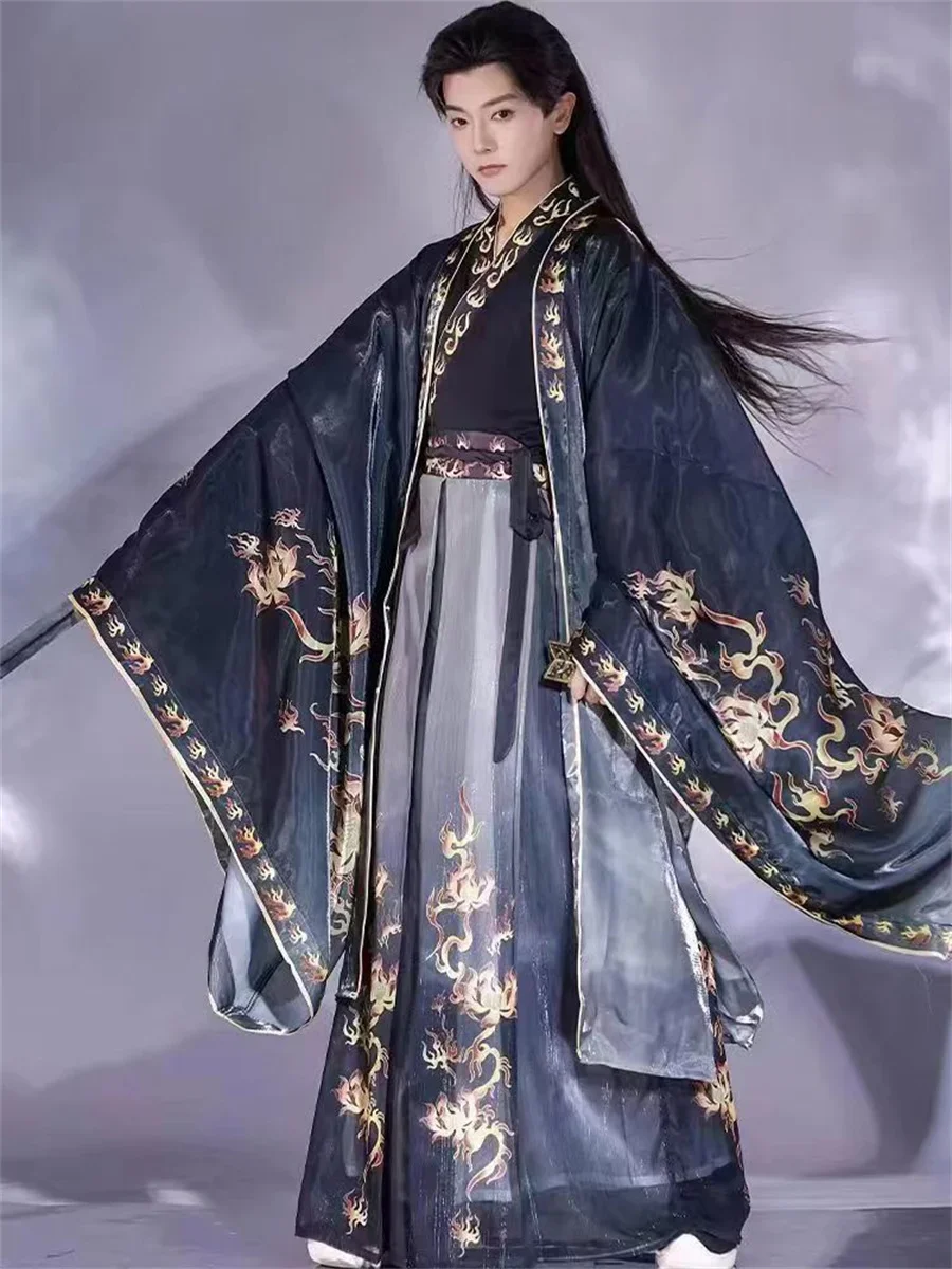 

Chinese Hanfu Costume Men&Women Halloween Carnival Cosplay Costume Party Outfit Ancient Printed Hanfu 3pcs Set Plus Size 2XL