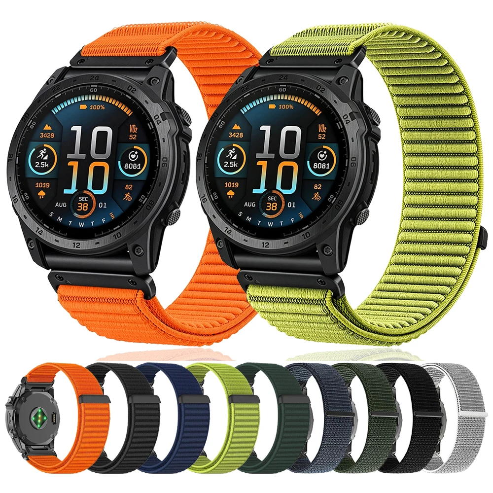 22mm 26mm Woven Nylon Loop Watch Band For Garmin Tactix 8/Fenix 8 Pro E 7 7X 6X 5puls/Enduro 3/Epix/Instinct 3 2X Quickfit Strap
