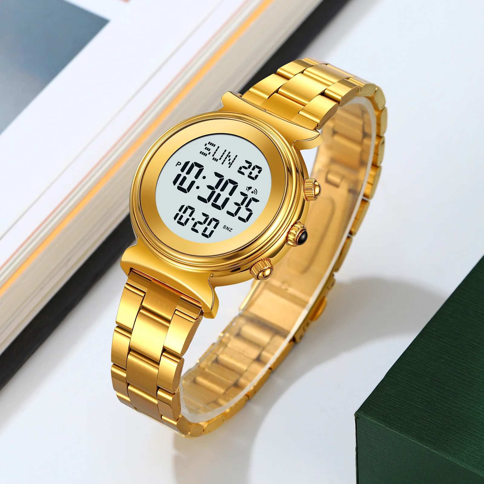 Skmei 2408 ساعات يد مزدوجة المنطقة الزمنية للنساء الفاخرة حزام الصلب مقاوم للماء ساعة توقيت موضة السيدات ساعة اليد الرقمية #3