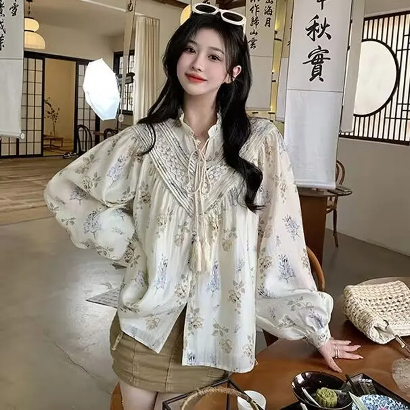 

Vintage Chic Women Tassel Bohemian Floral flower Beach Kimono Blouse Shirt Long Sleeve Loose Boho Shirts Blusas