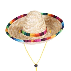 1 pet woven straw hat in a Mexican style hat with adjustable sun shading in spring and summer