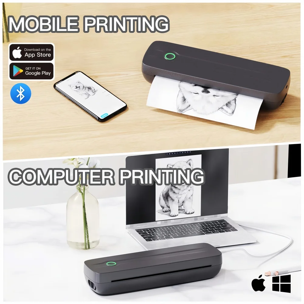 DOLEWA Y8 Portable A4 Printer Inkless Thermal Tattoo Printing Machine Bluetooth A4 Printer for Mobile Phones Tablets Android IOS