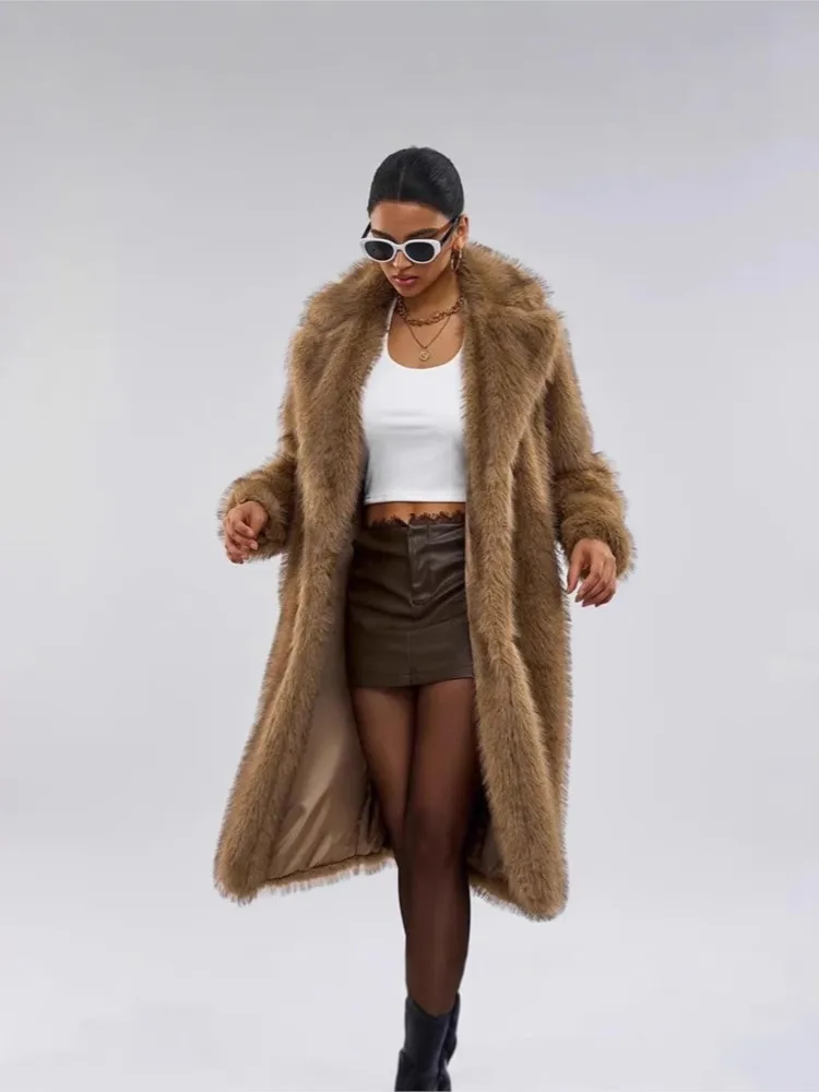 Winter KIDCRKJ Women Artificial Fur Coat Solid Lapel Collar Fluffy Lady Mink Fur Jacket Temperament Chic Eco Fur Coat For Female