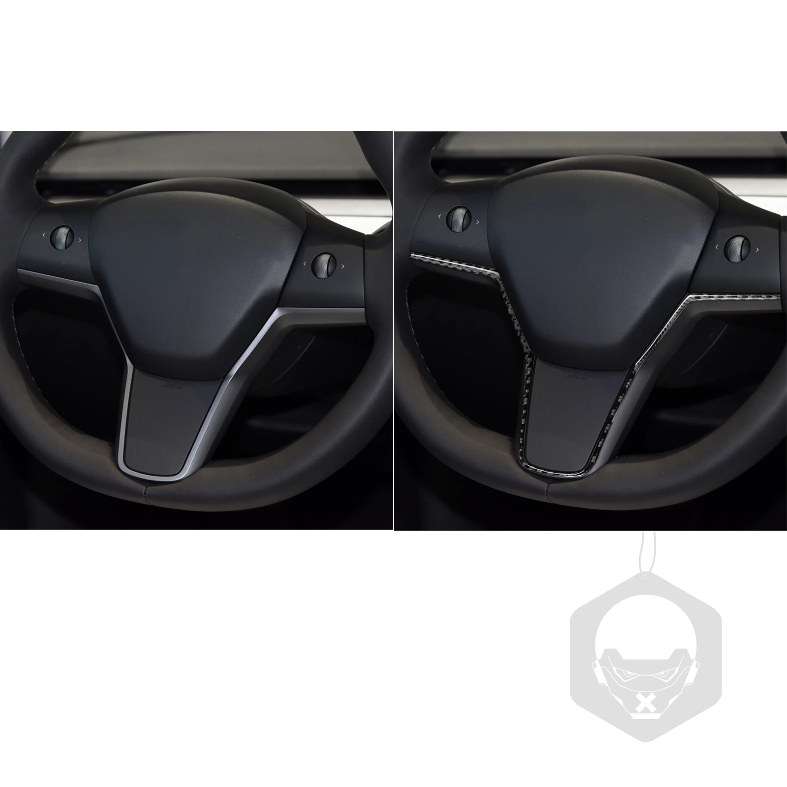 For Tesla Model Y 2020+ Model 3 2017-2022 Carbon Fiber Inside Steering Wheel Panel Trim Strips Car Interior Accessories Sticker