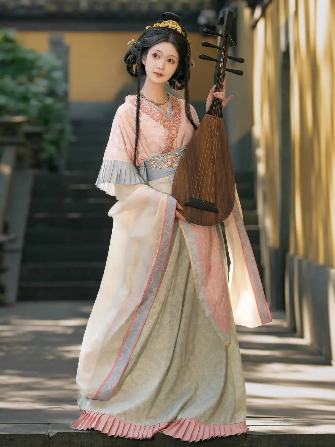 

Вэй, Цзинь, северные и южные династии в древнем Китае, Hanfu, фиолетовая, розовая, желтая блузка с половиной рукавов и юбка Ruqun