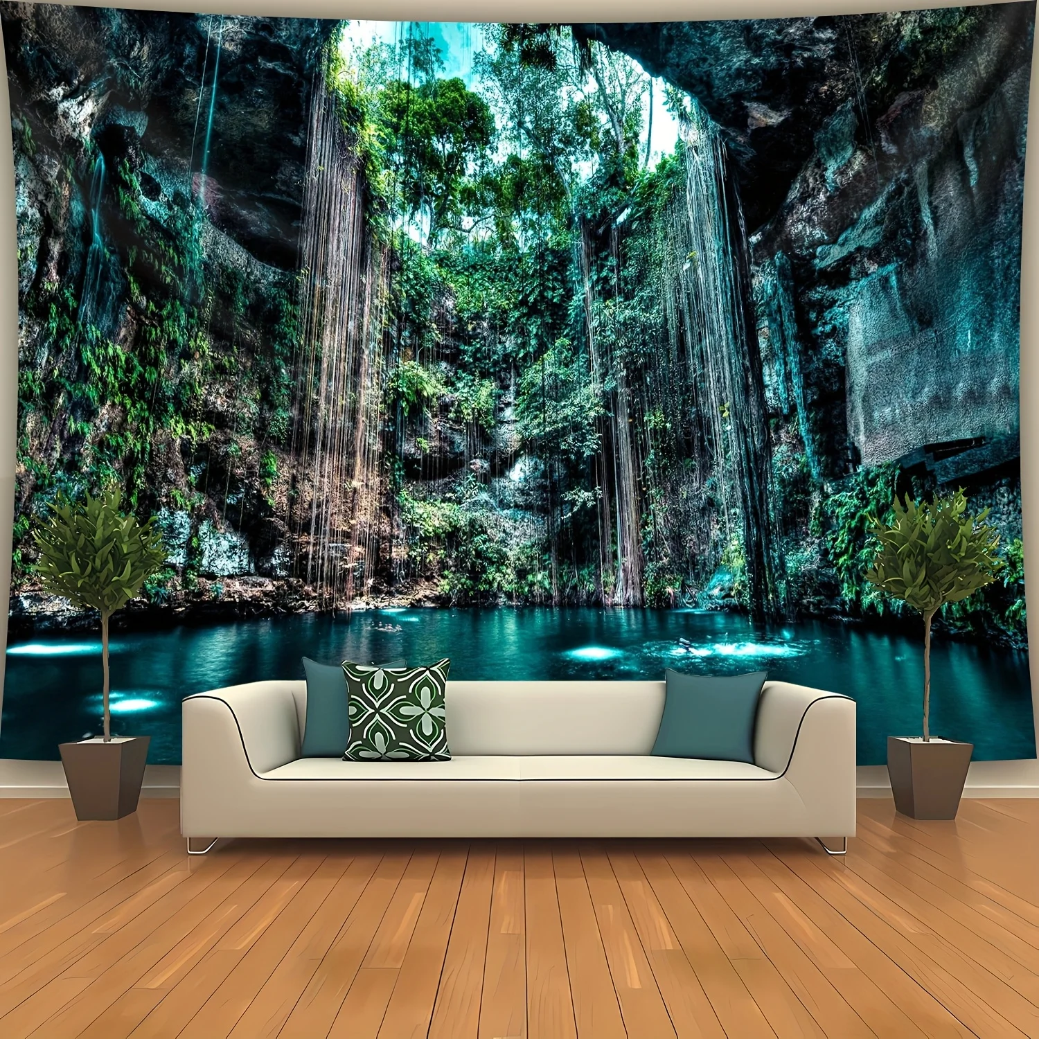 Tropical Waterfall Jungle Tapestry Wall Hanging Polyester Decoration for Home Bathroom Shower Room Exotic Rainforest Mural Art P