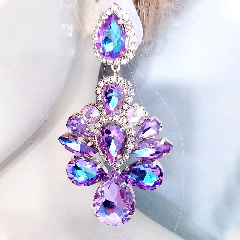 Stonefans Purple Crystal Dangle Earrings for Women Studs  Wedding Free Shipping Water Drop Statement Rhinestone Earrings Jewelry