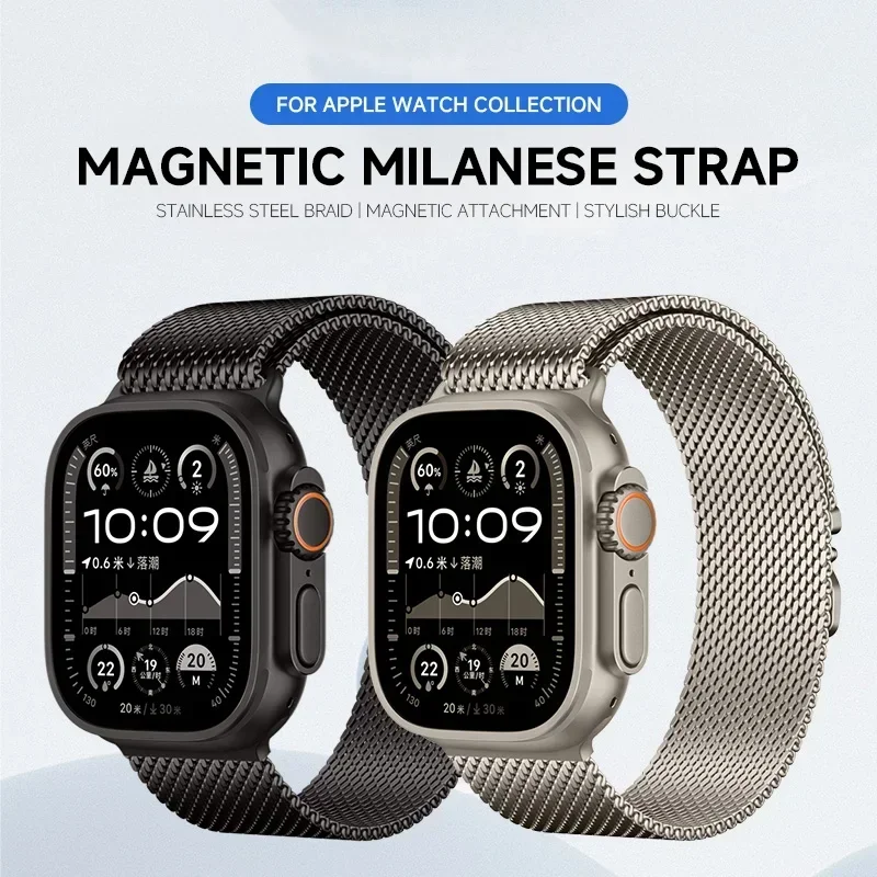 Milanese Loop Strap For Apple Watch Band Ultra 2 49mm 46mm 45mm 44mm 42mm Stainless Steel Metal for iWatch Series 10 9 8 7 6 5 4