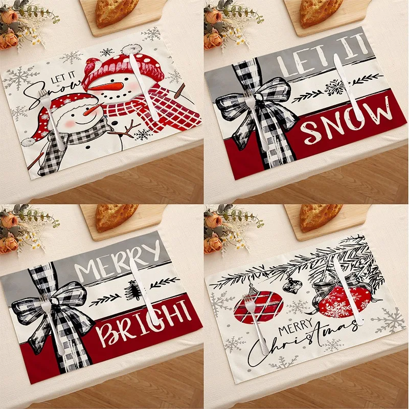 4pcs Christmas Placemats - 30x45cm Xmas Trees Place Mats for Winter Dining Table - Kitchen Accessories for Party Decoration