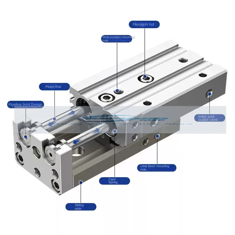 Mxs double acting air sliding table cylinder, pneumatic cylinder diameter 6-25mm stroke, 10, 20, 30, 40, 50, 75, 100, 125, 150