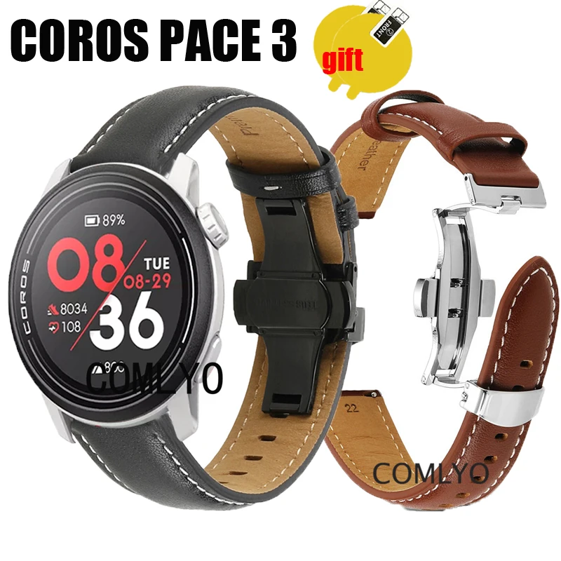 Band For COROS PACE 3 Strap Genuine Leather Smartwatch Band Bracelet Screen Protector film