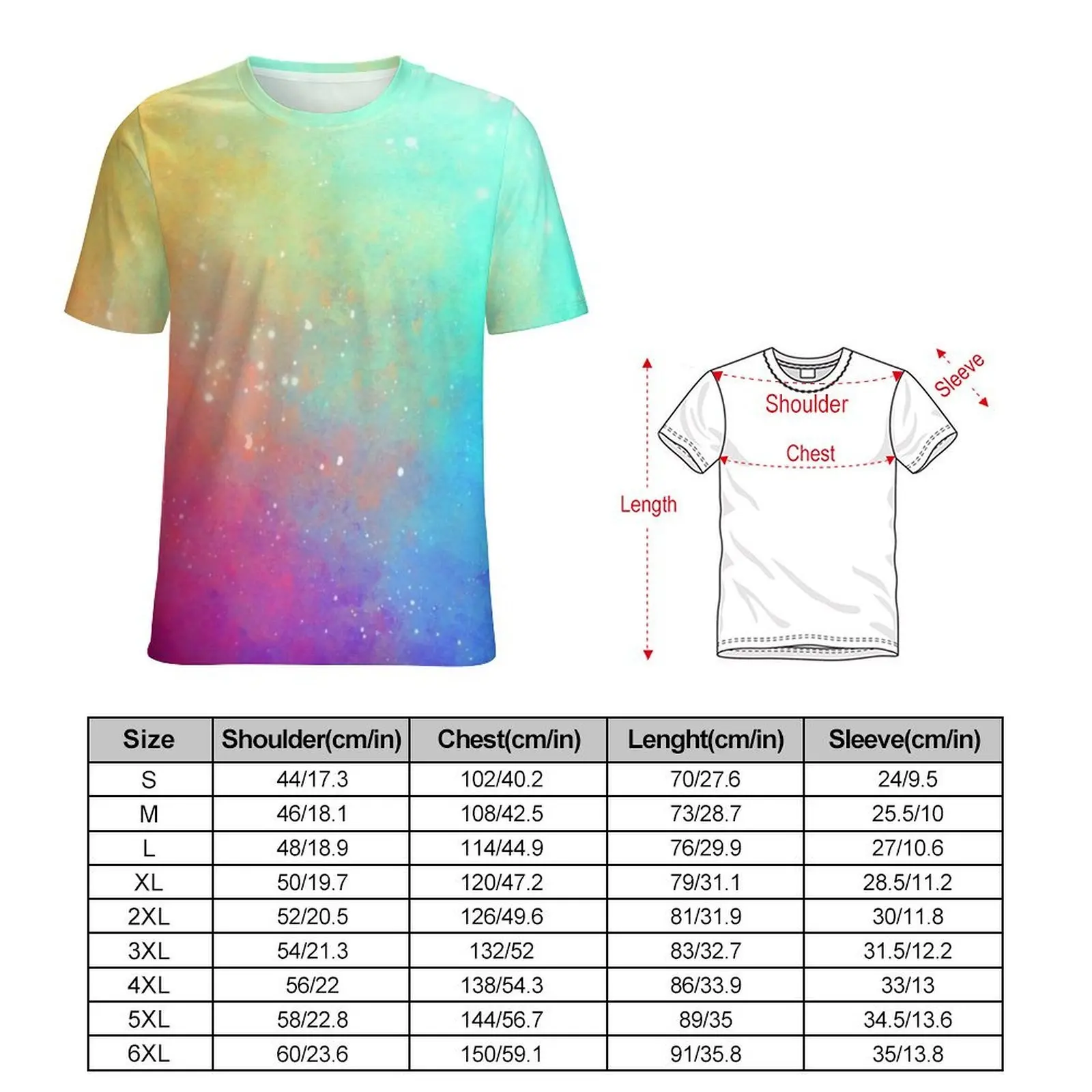 Colorful Galaxy Sky T Shirt Rainbow Print Hippie T-Shirts Male Streetwear Tee Shirt Summer Short Sleeve Graphic Top Tees 5XL 6XL