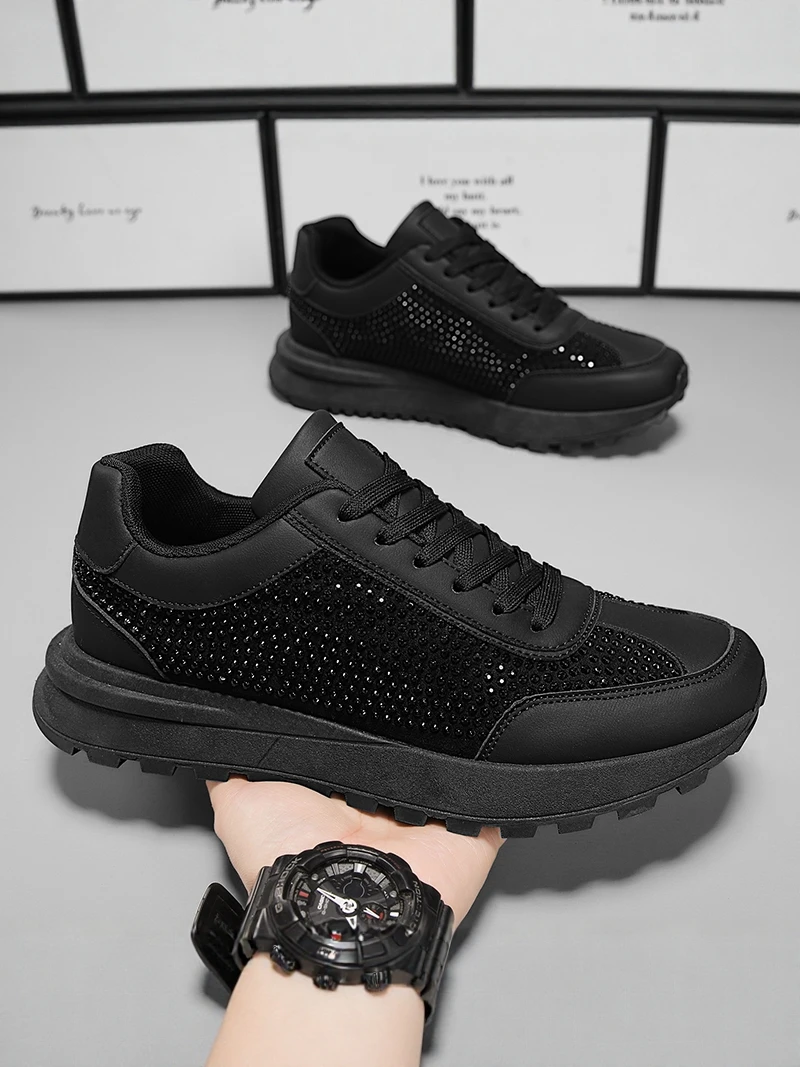 

Pure Black Men's Shoes 2026 New Summer Thin Mesh Sports Anti-slip Thick Bottom Casual Fashionable Outdoor Leisure Sneakers