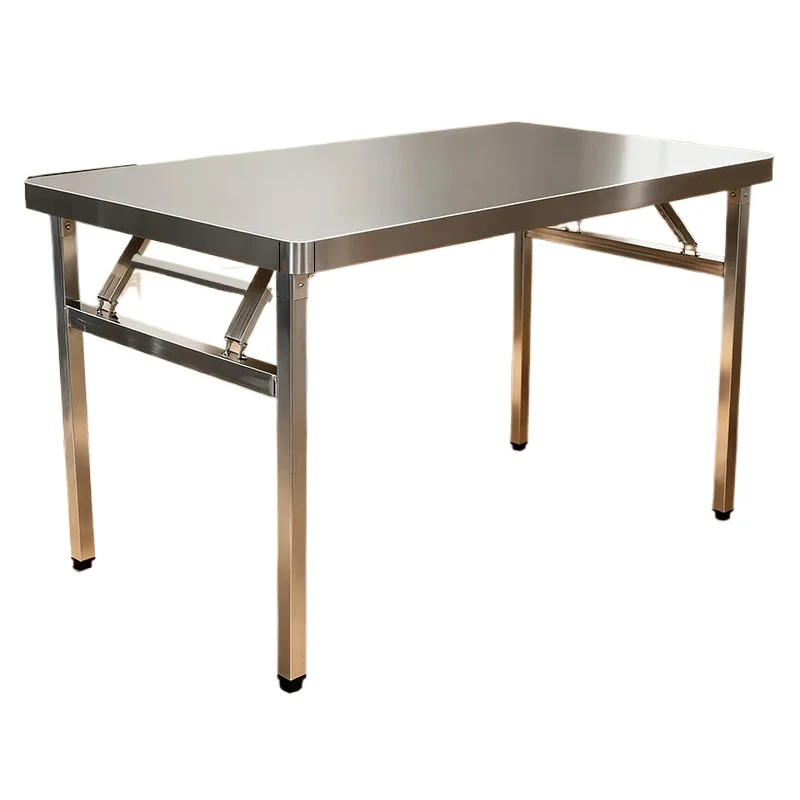 Stainless steel rounded corners folded square household dining table barbecue stall night market food stall restaurant table
