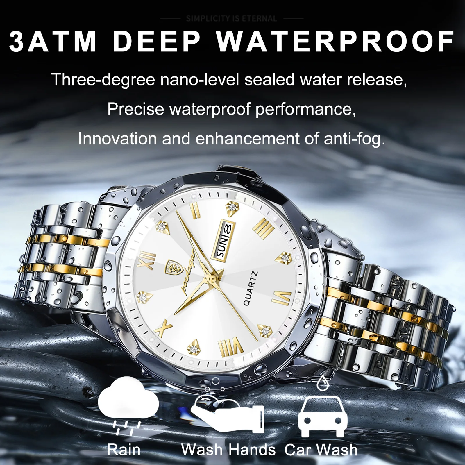 POEDAGAR ساعة رجالية أصلية فاخرة مقاومة للماء مضيئة للتاريخ أسبوع رجل الأعمال ساعة كوارتز من الفولاذ المقاوم للصدأ ساعات رجالية عصرية