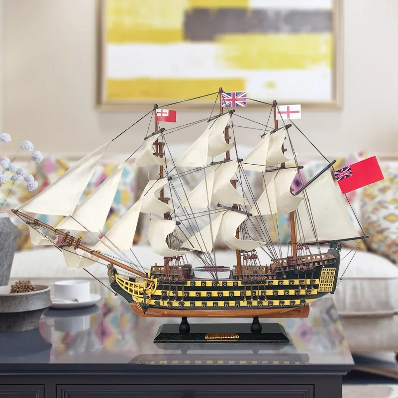 Solid wood sailing boat model Mediterranean style Victory Mayflower smooth sailing Nordic home decoration crafts