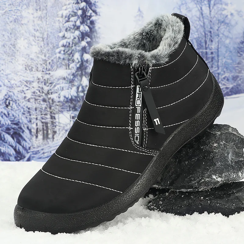 Herren Winter Schneestiefel mit Seitenreißverschluss, wasserdicht, warm, mit Fleece gefüttert, knöchelhoher Stiefel, rutschfest, Outdoor, Freizeit, Baumwollschuhe – Detail 10