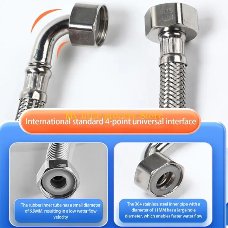 D5BD Elbow 304 Steel Braided Flexible Hose 1/2inchBSP Connectors 350mm For Plumbing Boilers Bathrooms Kitchens 13.78inch
