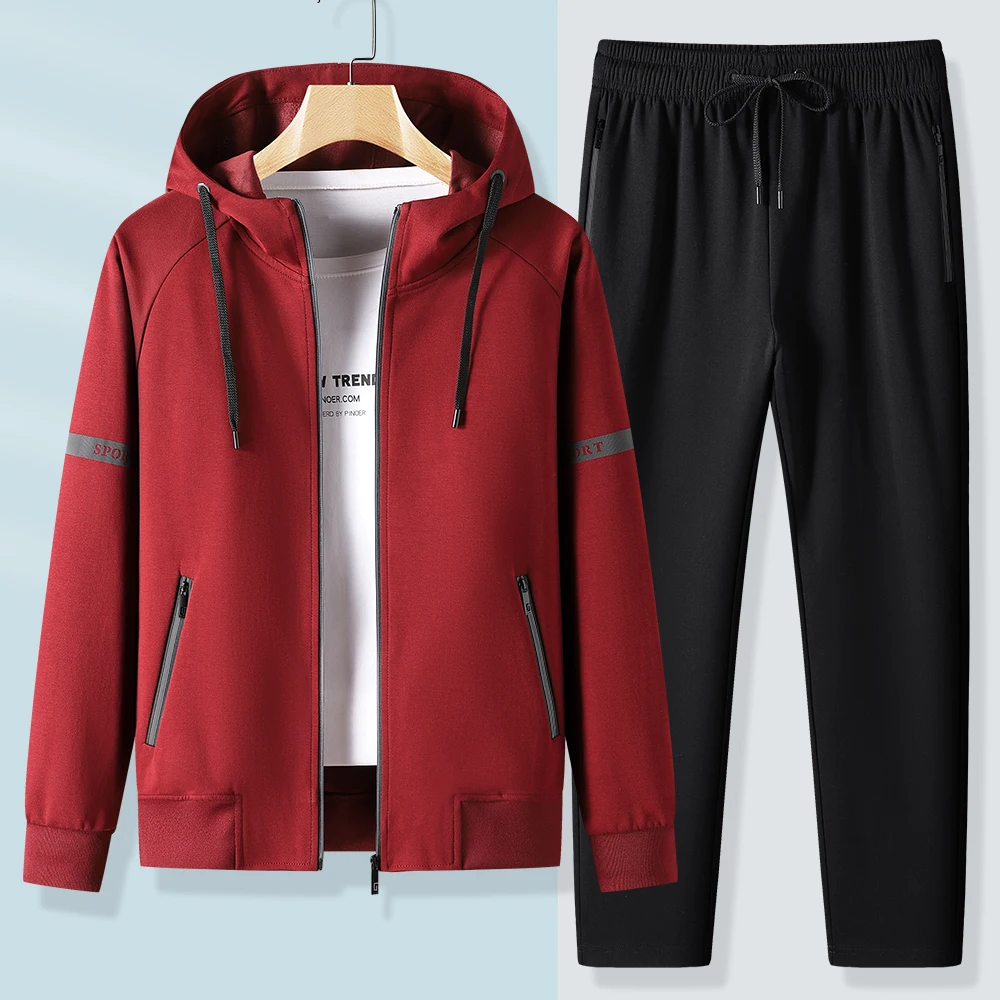 

Fashion Male Casual Fitness Jogging Sport Sets men Tracksuit for Men Zipper Hooded Sweatshirt and Sweatpants Two Pieces Suits