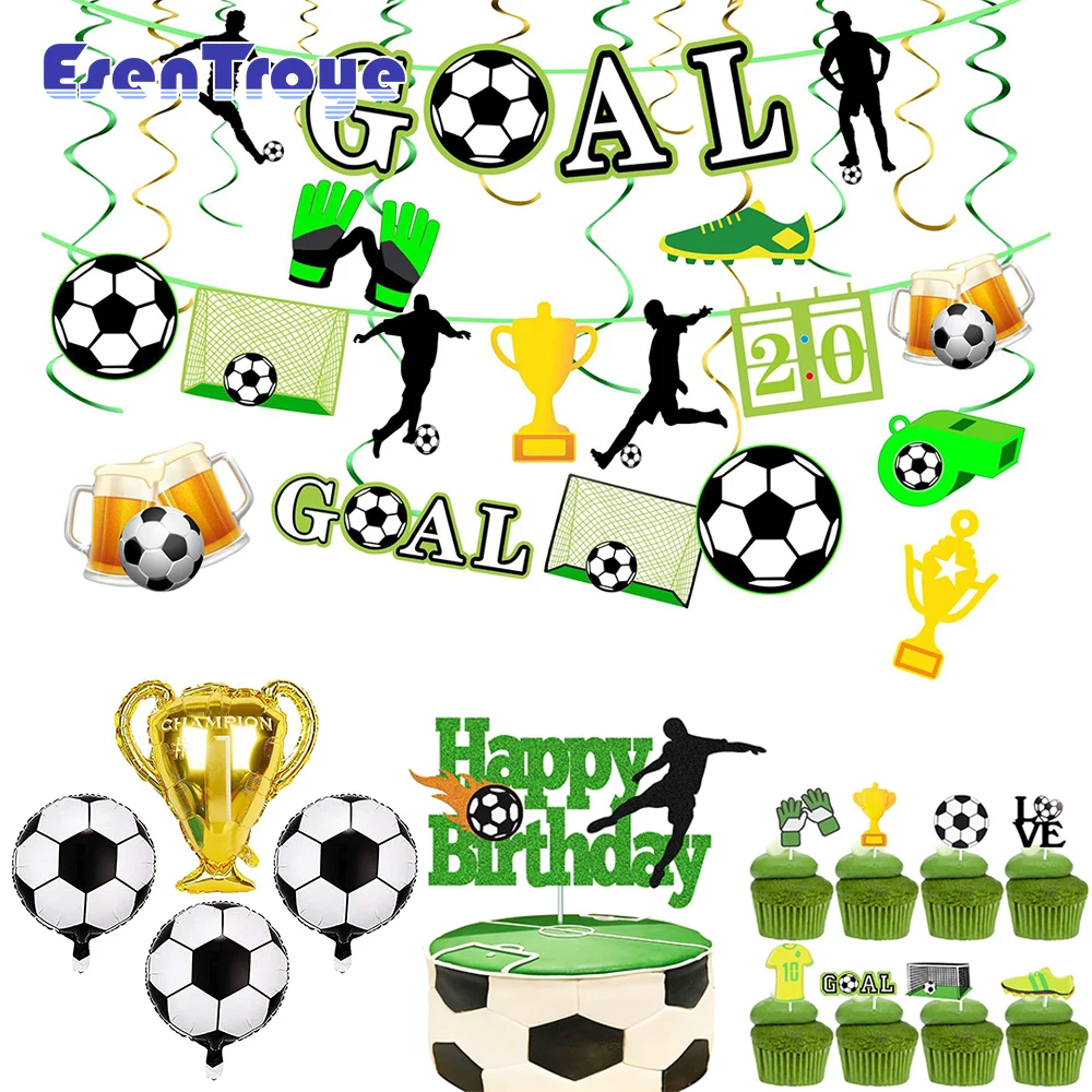 Football Theme Birthday Party Decorations Hanging Swirls Happy Birthday Banner Cake Toppers for Kids Boys Soccer Party Supplies