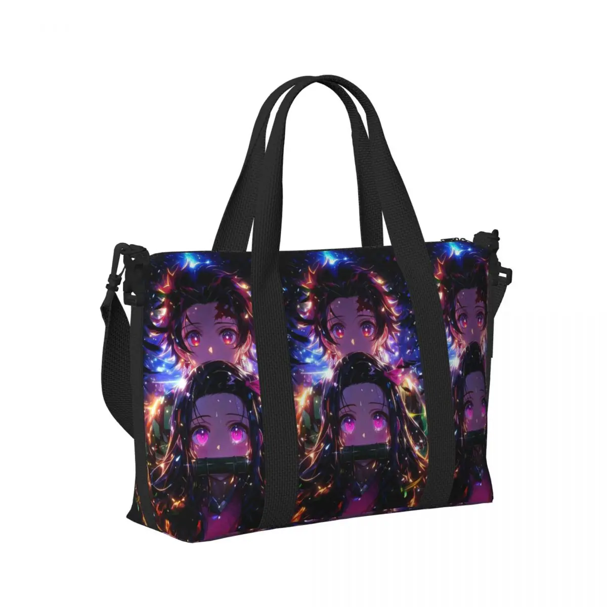 

Demon Slayer Anime Tanjiro Kamado Nezuko Beach Travel Bag Tote Bags for Gym Yoga Women Shopping Duffle Shoulder Bag