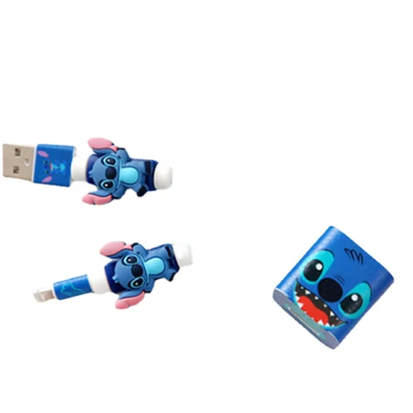 Disney Stitch  Winder Set Illustration Anime Cartoon Kawai Charger Usb Sticker Iphone Data Cable Protective Case