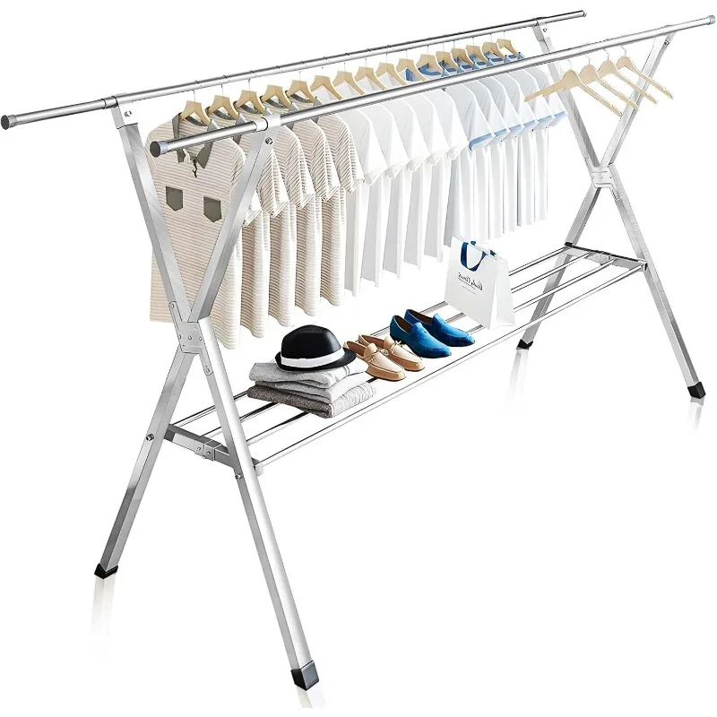 

Clothes Drying Rack 2 Tiers, Heavy Duty Drying Rack Clothing Folding Indoor Outdoor, Stainless Steel Laundry Drying Rack