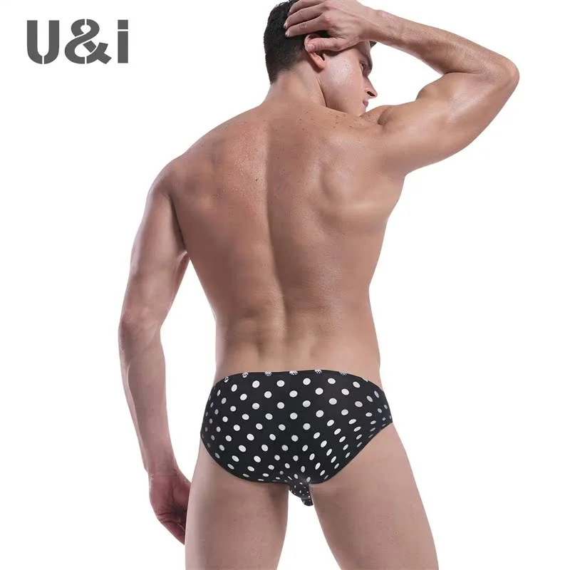 U&I sexy briefs men's trend personality ultra-thin transparent printing nylon low waist bump lover gift