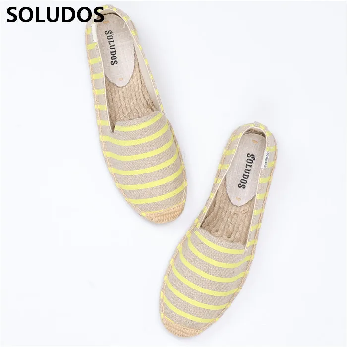 

SOLUDOS new women's thick soled grass woven linen soled shoes with linen canvas stripes, one foot flat fisherman's shoes