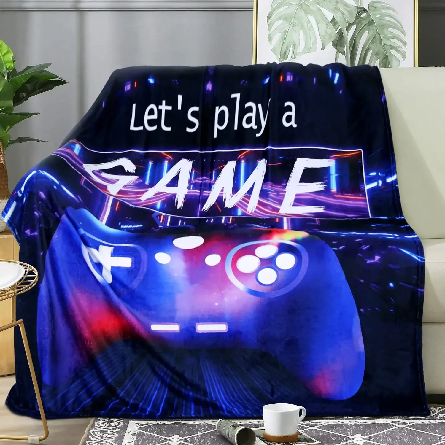 

Game Controller Theme Blanket Soft Warm Print Throw Black Blanket for Men Boys Adult Birthday Gifts for Sofa Chair Bed Office