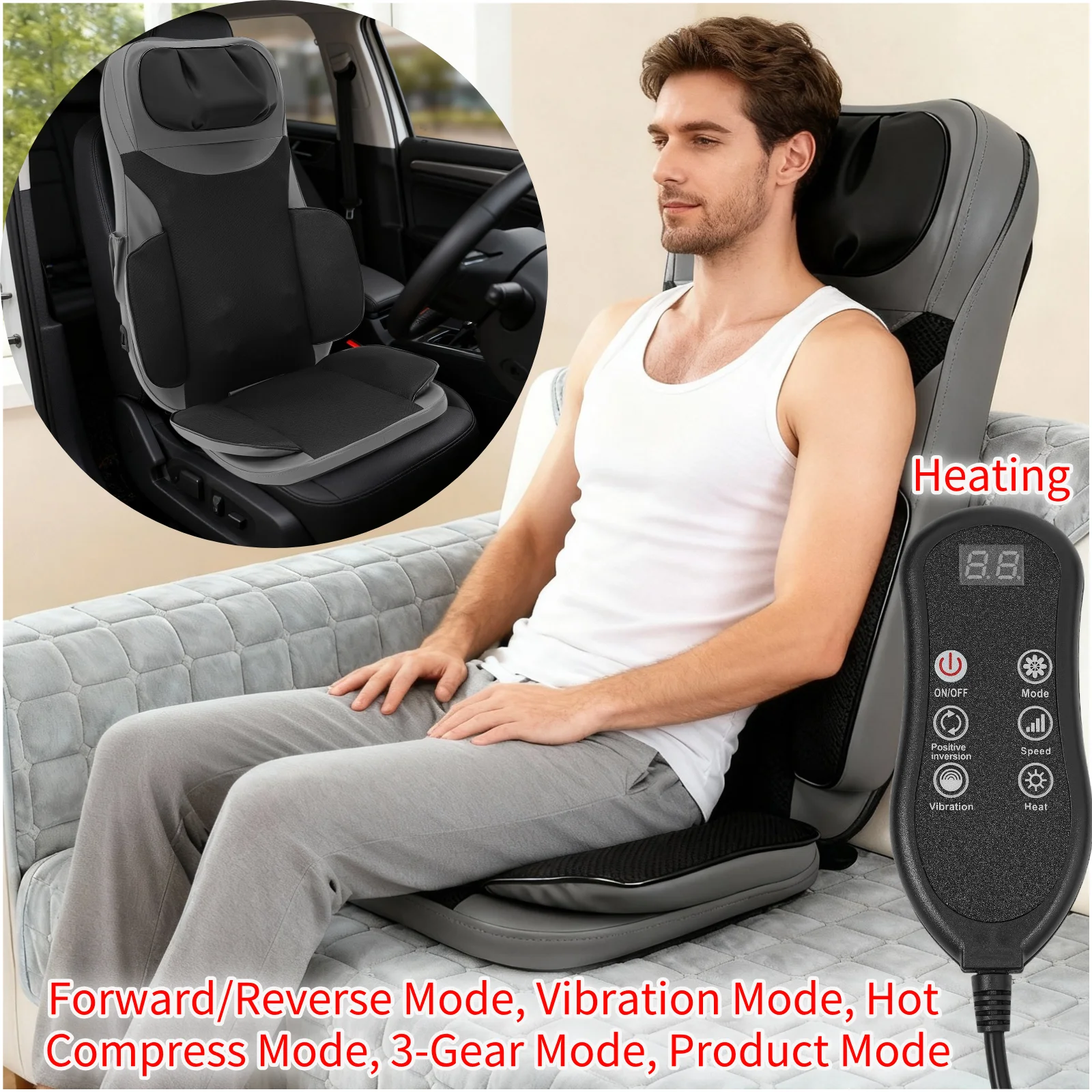 

Heating Massage Seat Cushion 5-Mode Controller Electric Seat Cushion Massager 3D Kneading Massage Cushion 5-in-1 Zone Massage